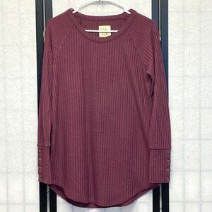 Cha Sor Raglan Thermal Knit Tunic Top M Long Sleeve Wide Button Cuff Curve Hem